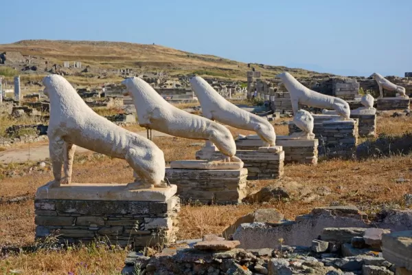 Admire the Terrace of the Lions on Delos