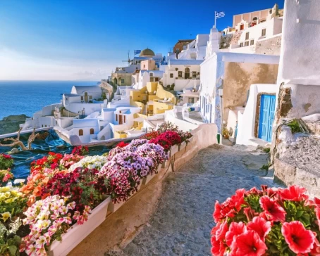Explore the beautiful walkways of Santorini