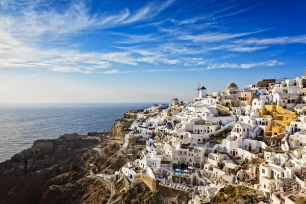 Beautiful villages cling to Santorini's cliff