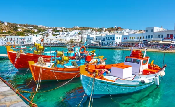 Colorful local boats in Greece