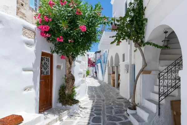 Explore the charming winding streets of the Greek islands
