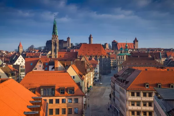 Sunset over the red roofs of Nuremberg