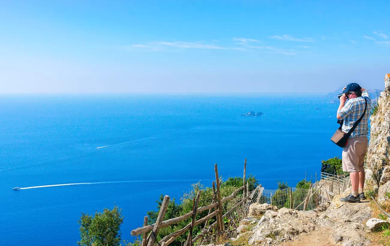 Hiking on the Amalfi coast overlooking the Tyrrhenian sea