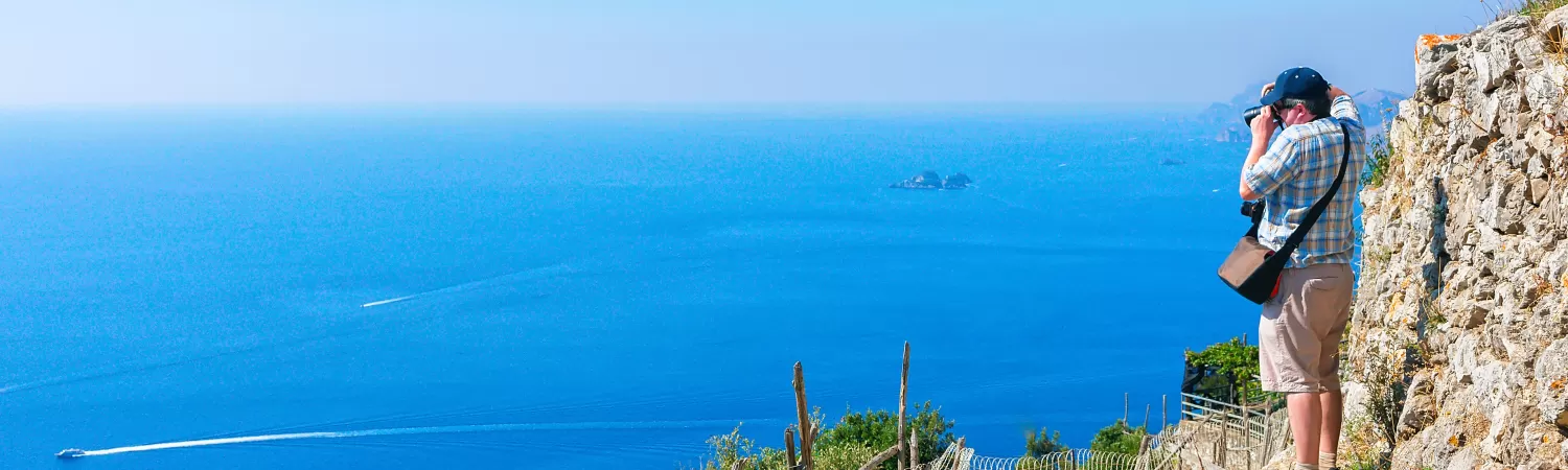 Hiking on the Amalfi coast overlooking the Tyrrhenian sea
