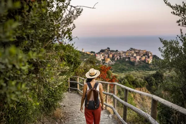 Hiking along paths in coastal Italy