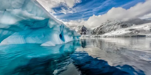 Brilliant blue icebergs in Antarctic waters
