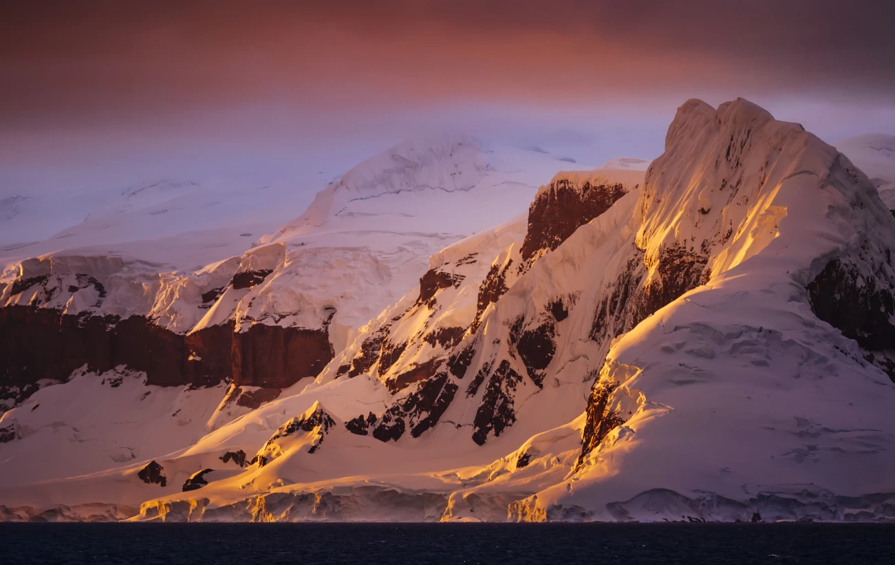 Colorful sunset over Antarctica