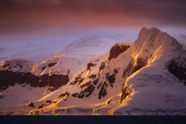 Colorful sunset over Antarctica