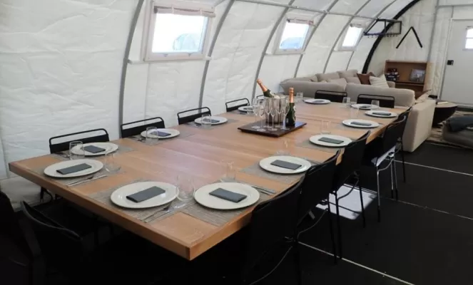 Dining are of Three Glaciers Retreat. Courtesy Leslie Wicks, Antarctic Logistics & Expeditions