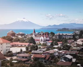 View of Osorno volcano behind Puerto Varas