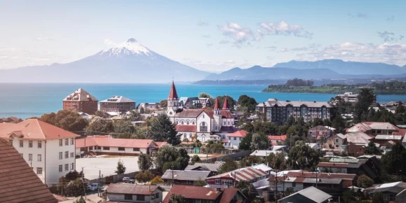 View of Osorno volcano behind Puerto Varas