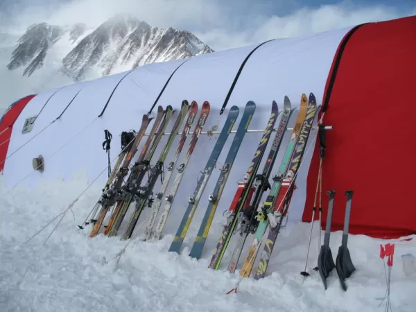 Ski rack outside camp. Courtesy Nick Lewis, Antarctic Logistics & Expeditions