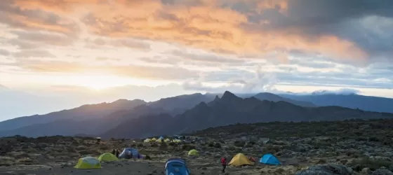 Sunset over camp along the route to summit Kilimanjaro