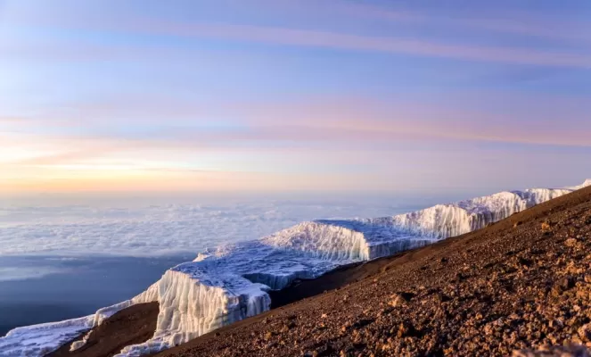 Sunrise over the ice field of Kilimanjaro