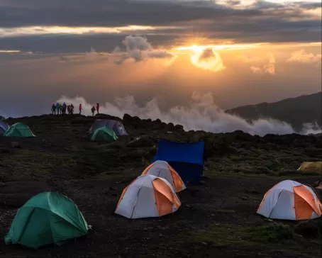Sunset at camp along the trek to summit Kilimanjaro