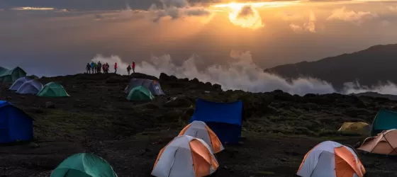 Sunset at camp along the trek to summit Kilimanjaro