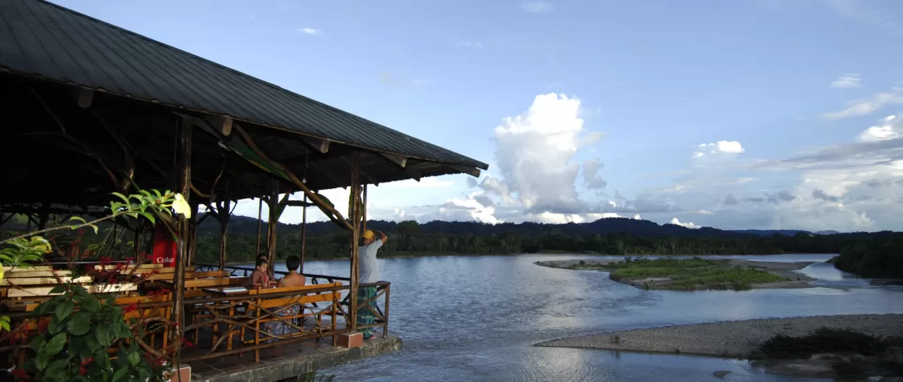 View Amazonian wildlife from the dock at Casa del Suizo