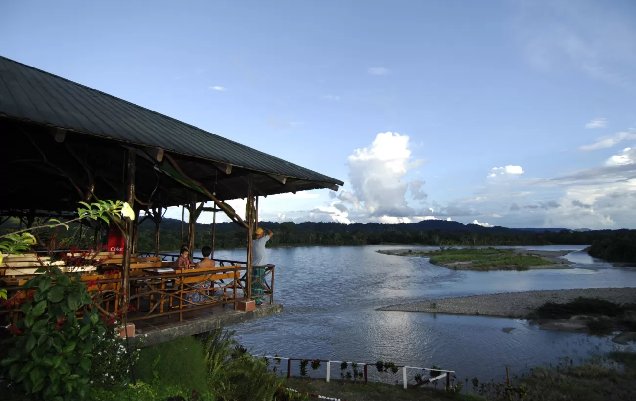 View Amazonian wildlife from the dock at Casa del Suizo