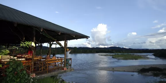 View Amazonian wildlife from the dock at Casa del Suizo