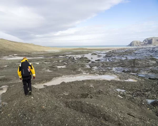 Trekking to a glacier in the South Shetlands