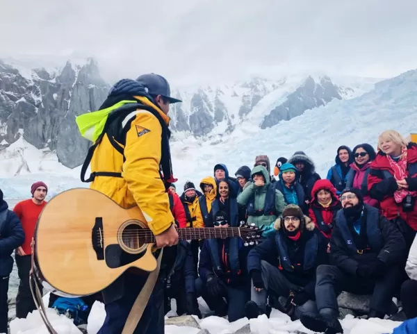 Our guide Zibo broke out the guitar for a sing-along at our continental landing