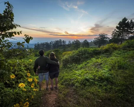 A couple enjoying an evening walk at Zomba Forest Lodge