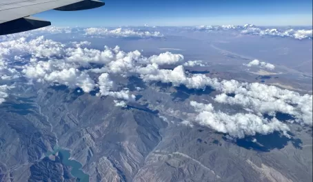Views of vast landscapes while flying over Argentina.