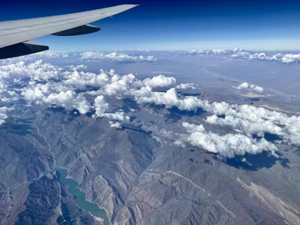Views of vast landscapes while flying over Argentina.