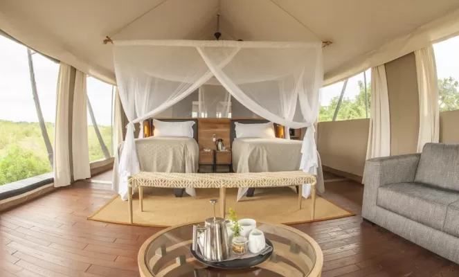 Well appointed twin bed tent at Chikunto Safari Lodge
