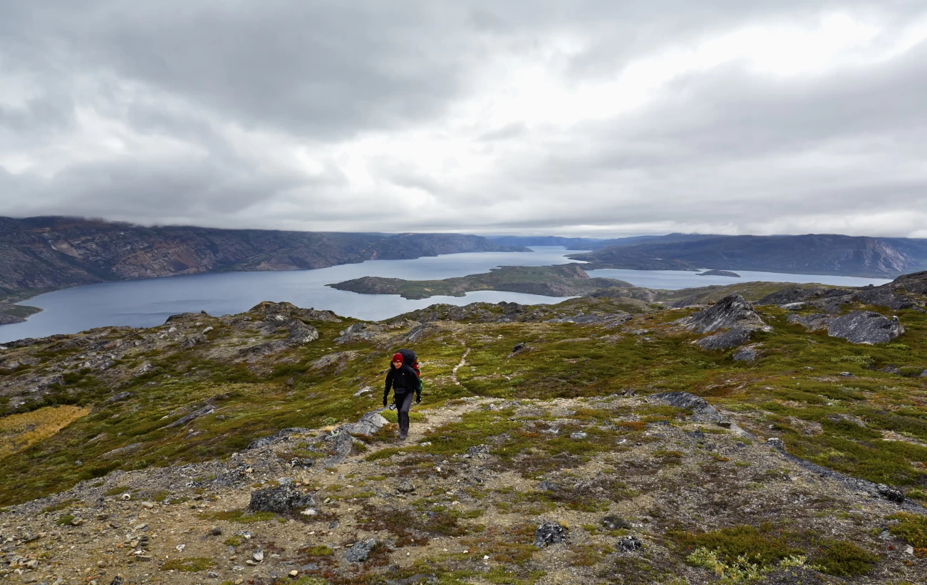 Hiking in the vast Arctic landscape