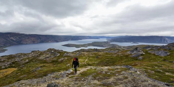 Hiking in the vast Arctic landscape