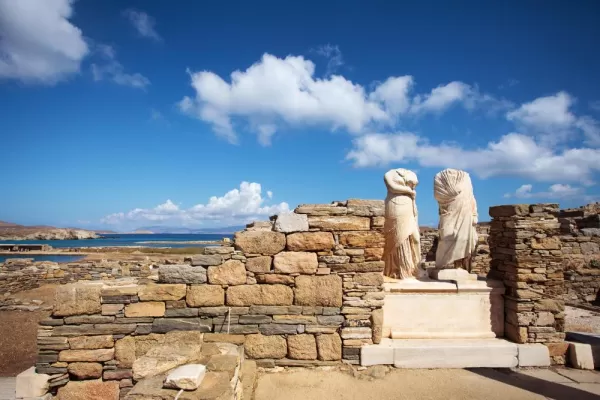 Explore ancient Greek ruins on the island of Delos