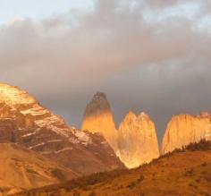 The Torres del Paine peaks finally appear from the clouds