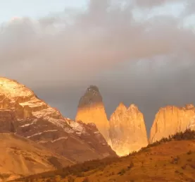 The Torres del Paine peaks finally appear from the clouds