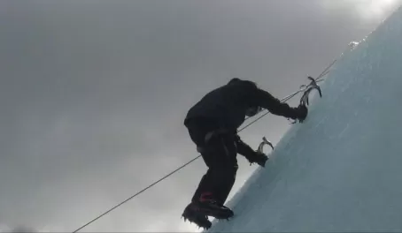 Hayes tries ice tools on Glacier Grande