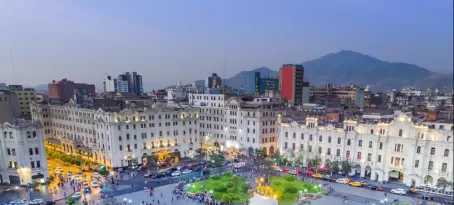 Lima's San Martin square lit up in the evening