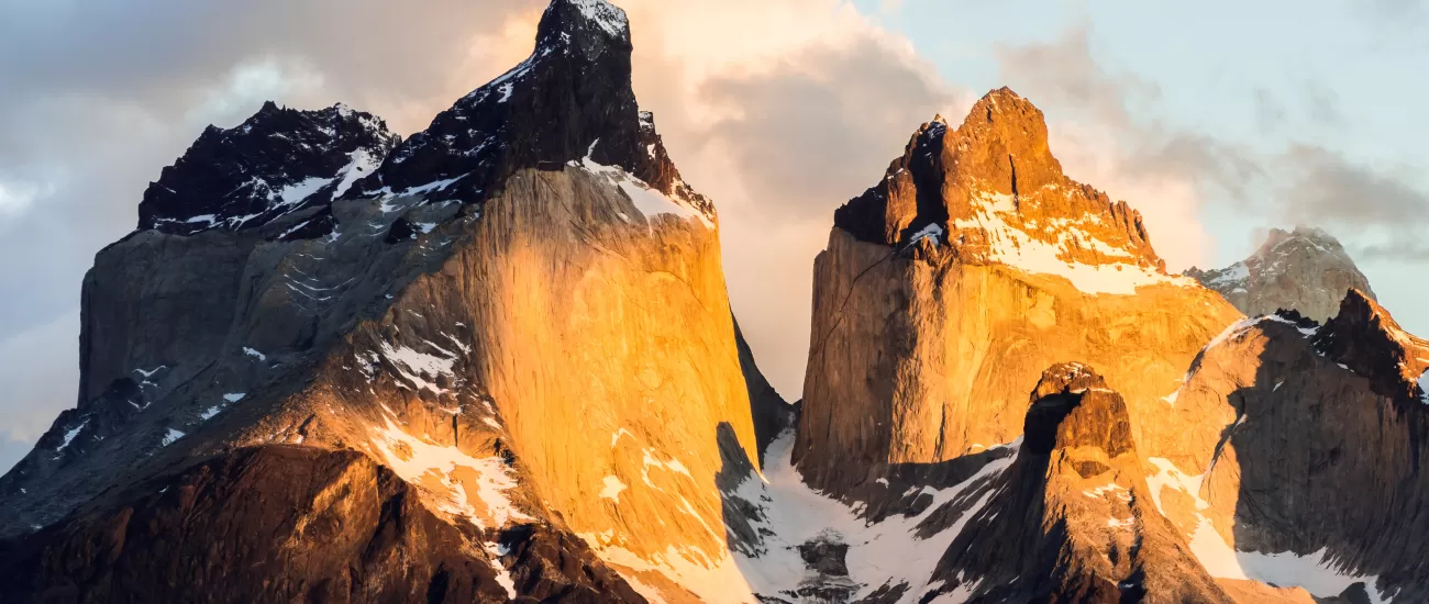 Golden light on the iconic towers of Torres del Paine National Park
