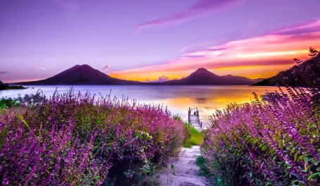 Stunning sunset over Lake Atitlan
