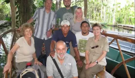 A group of travelers at Sacha Lodge in the Ecuadorian Amazon