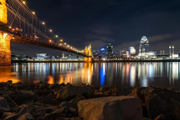 Bridge and city lights in Ohio River