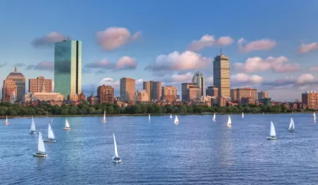 Boston's skyline and harbor