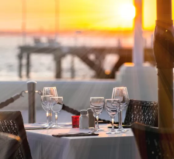 Relax and enjoy fresh seafood with waterfront dining