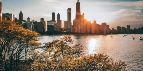 Golden light over the Chicago skyline