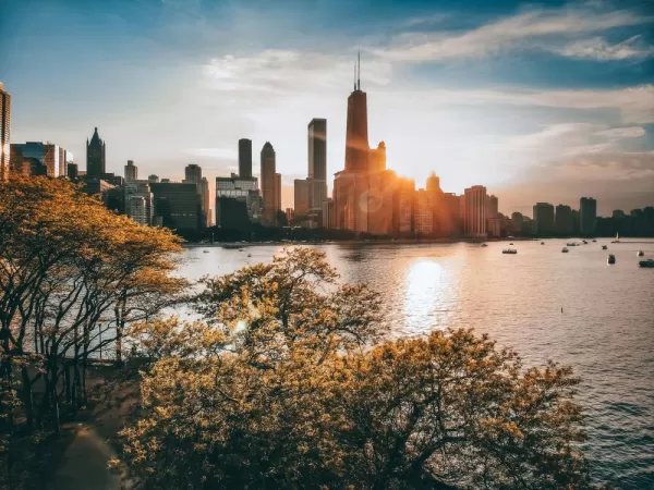 Golden light over the Chicago skyline