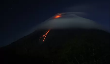 Orange glow from the crater of Arenal Volcano