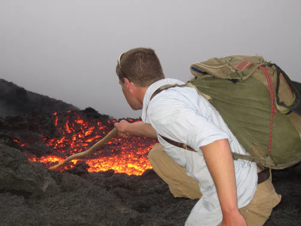 Messing with the lava on Pacaya Volcano