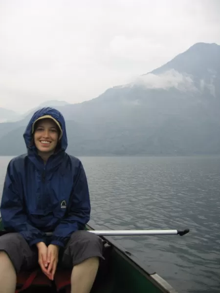 Canoeing in the rain on Lake Atitlan