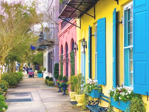 Stroll down colorful Rainbow Row in Charleston, SC