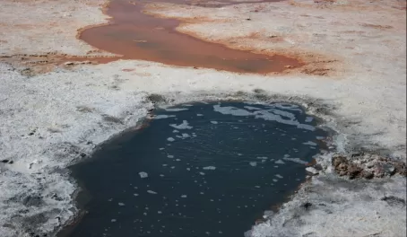 Mineral pools in the salt desert - copper and iron