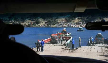 Crossing Lake Titicaca on a ferry